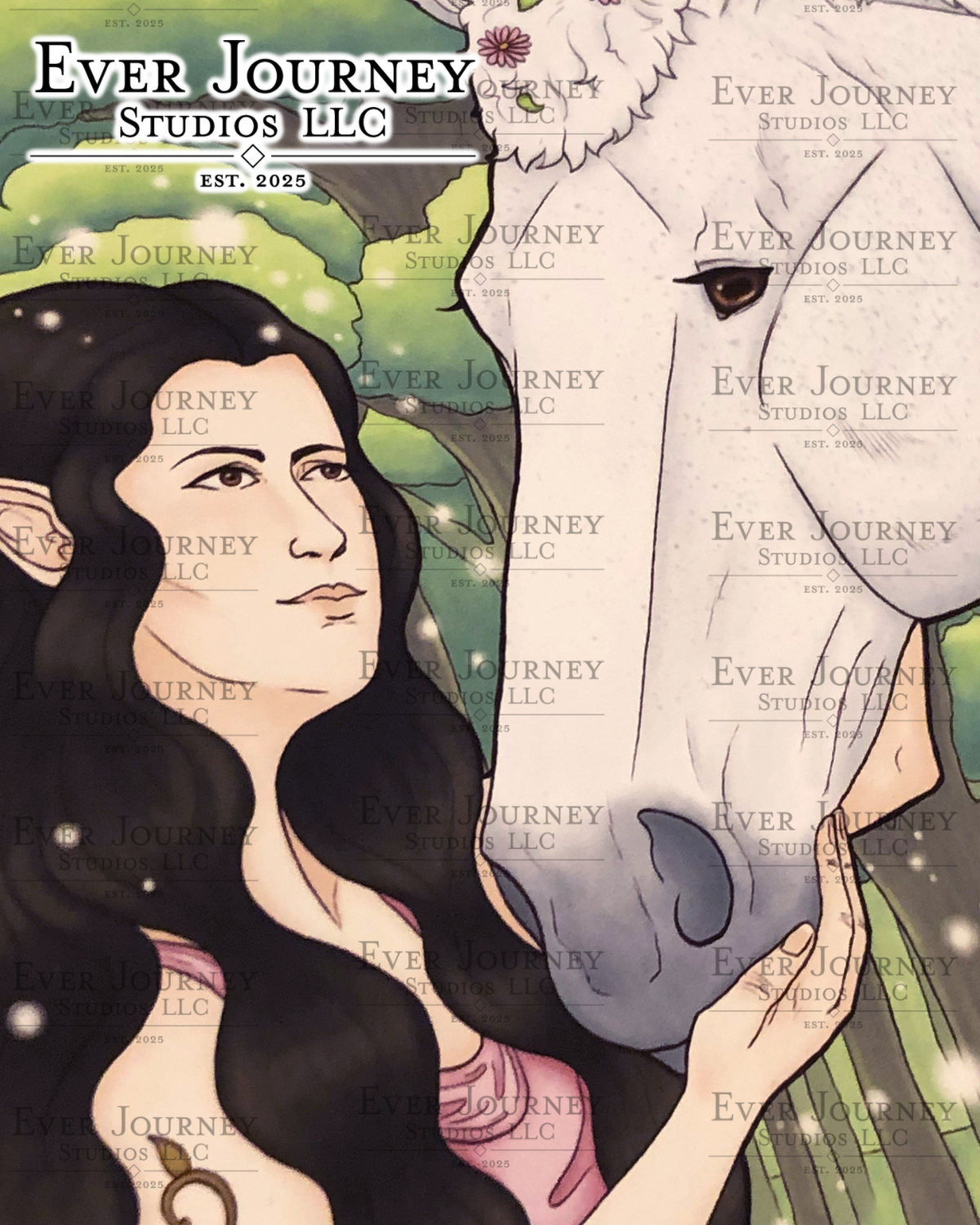 A close-up of the fairy's and horse's faces. Ever Journey Studios LLC logo is in the corner.